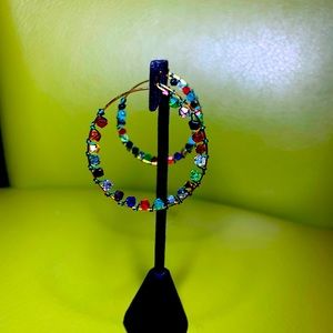 Gold Plated Hoops Wrapped w Multicolored beads NWT
